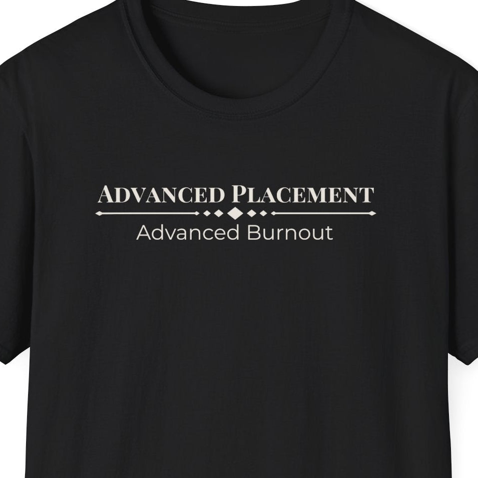 Close view of the Advanced Placement Advanced Burnout design with clean academic inspired typography and decorative linework.