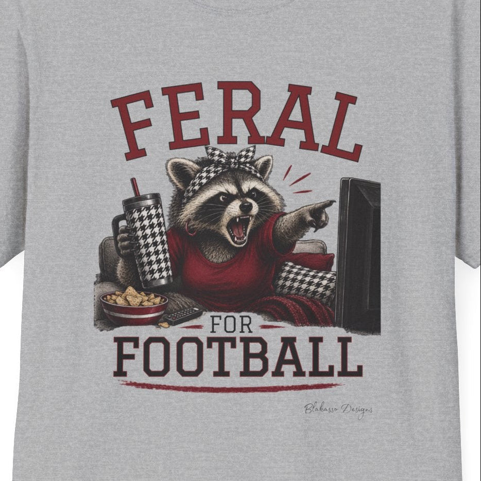 Close view of the Feral for Alabama raccoon football design