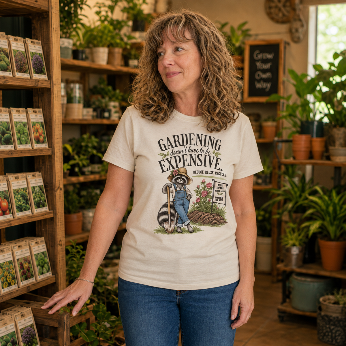 Gardening Doesn’t Have to Be Expensive Raccoon T-Shirt Lifestyle