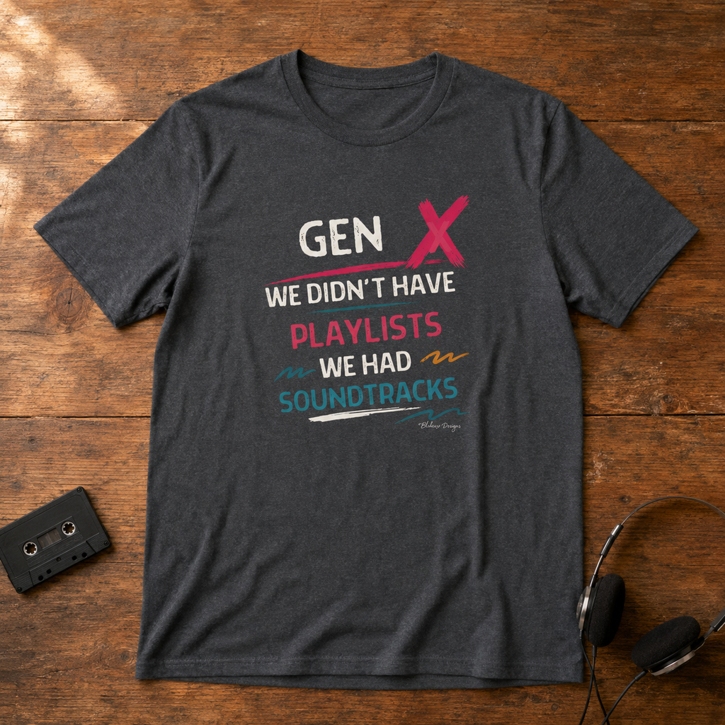 Gen X We Didn’t Have Playlists We Had Soundtracks unisex retro graphic tee flat lay