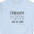 Close up of I Bloom Out of Spite floral line art shirt design