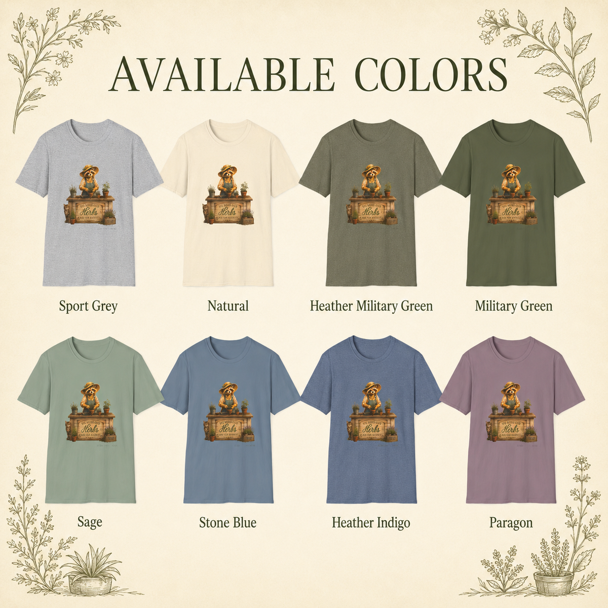 Available colors for We Mind Our Herbs and Our Business Miss Sammye unisex graphic tee