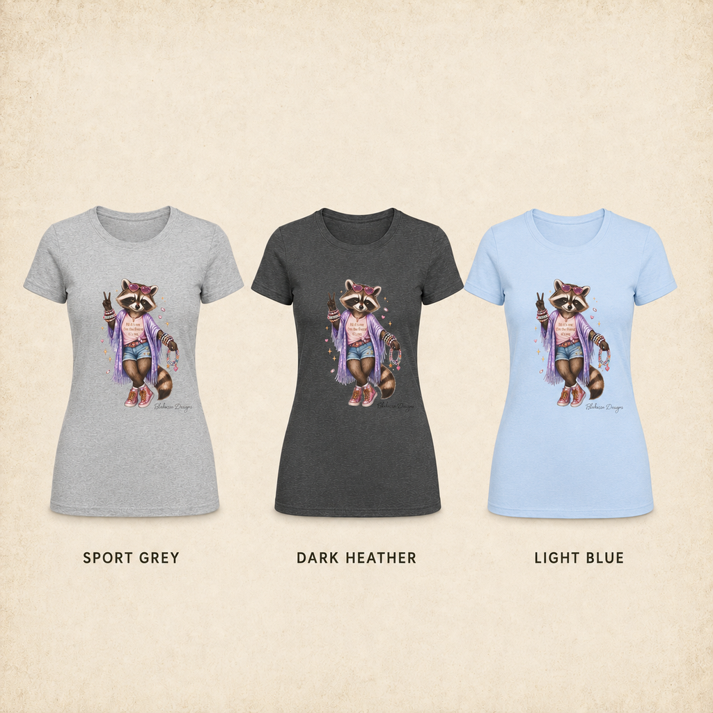 Available women’s shirt colors for the “Hi It’s Me I’m the Friend It’s Me” LouLou graphic tee by Blakasso Designs.