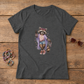 Women’s graphic tee featuring LouLou the raccoon wearing heart sunglasses, friendship bracelets, and a shirt reading “Hi it’s me, I’m the friend, it’s me.”
