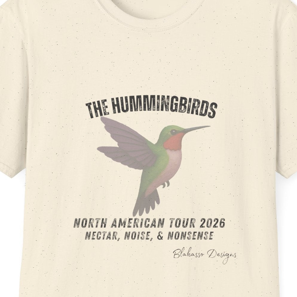 Close up of The Hummingbirds design featuring a hummingbird above the words North American Tour 2026 and Nectar, Noise, & Nonsense.
